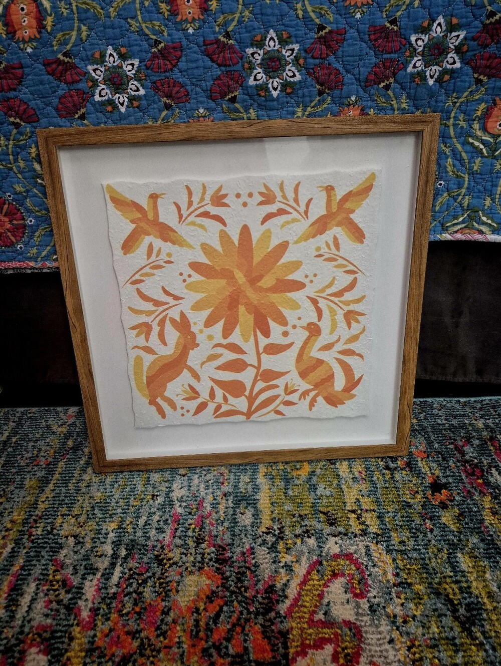 Cost Plus World Market Orange and Yellow Folk Floral Wall Art
